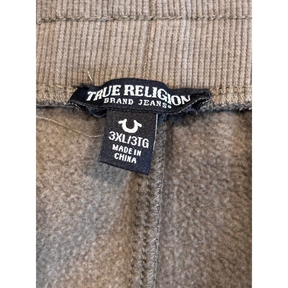 True Religion Mens 3XL Olive Green Fleece Jogger‎ Sweatpants Horseshoe Logo EUC